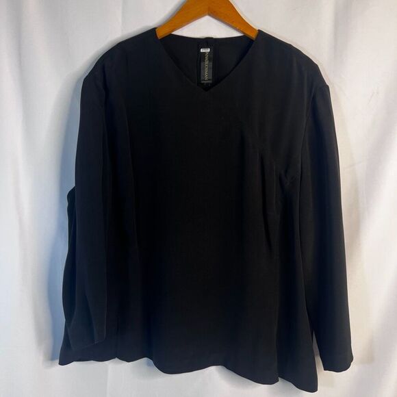 Dana Buchman Black Vneck 3/4 Sleeve Back Button Down Blouse Size XL - Picture 9 of 9